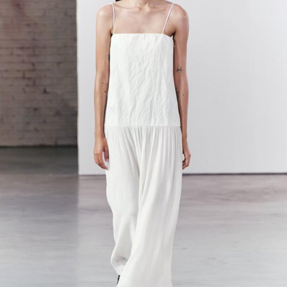 Zara White Spaghetti-Strap Maxi Dress
